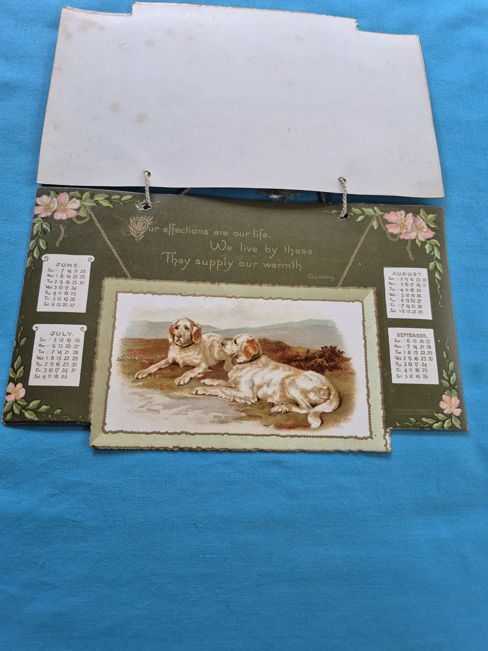 Antique Hours of Sunshine 1903 Calendar 4 Pages Dogs Puppies Victorian Poems